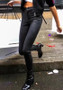 Black Zipper Faux PU Leather High Waisted Bodycon Long Pants