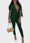 Green Double Breasted Cloak Cape Romper Bodycon Deep V-neck Clubwear Party Long Jumpsuit