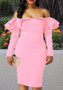 Pink Ruffle Off Shoulder Backless Bodycon Banquet Elegant Party Midi Dress