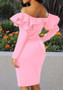 Pink Ruffle Off Shoulder Backless Bodycon Banquet Elegant Party Midi Dress