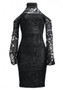 Black Lace Slit Off Shoulder Bell Sleeve Sweet Bodycon Party Midi Dress