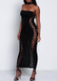 Black Bandeau Off-Shoulder Lace-up Bodycon Clubwear Maxi Dress