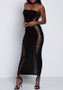 Black Bandeau Off-Shoulder Lace-up Bodycon Clubwear Maxi Dress