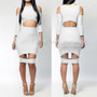 White Plain Cut Out Off-shoulder 3/4 Sleeve Bodycon Midi Dress