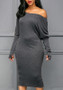 Dark Grey Cut Out Dolman Sleeve Off Shoulder Plus Size Bodycon Midi Dress