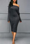 Dark Grey Cut Out Dolman Sleeve Off Shoulder Plus Size Bodycon Midi Dress
