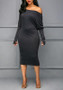 Dark Grey Cut Out Dolman Sleeve Off Shoulder Plus Size Bodycon Midi Dress