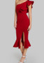 Red Ruffle Irregular Slit One Shoulder Mermaid Bodycon Elegant Prom Evening Party Midi Dress