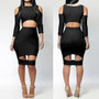 Black Plain Cut Out Off-shoulder 3/4 Sleeve Bodycon Midi Dress