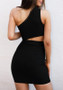 Black Cut Out Asymmetric Shoulder Plus Size Irregular Bodycon Clubwear Mini Dress