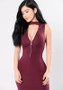 Casual Burgundy Plain Zipper Cut Out Bodycon Mini Dress