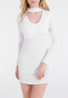 Casual White Plain Cut Out Band Collar Bodycon Clubwear Mini Dress
