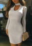 Casual White Plain Cut Out Band Collar Bodycon Clubwear Mini Dress