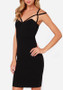 Casual Black Plain Cut Out Spaghetti Strap Off Shoulder Zipper Bodycon Mini Dress