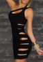 Casual Ladies Black Plain One Shoulder Hollow-out Sleeveless Bodycon Mini Dress