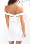 Casual White Plain Cut Out Bandeau Boat Neck Off-shoulder Bandage Bodycon Mini Dress