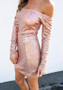 Casual Pink Plain Sparkly Sequin Boat Neck Off-shoulder Bodycon Mini Dress