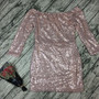 Casual Pink Plain Sparkly Sequin Boat Neck Off-shoulder Bodycon Mini Dress