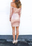 Casual Pink Plain Sparkly Sequin Boat Neck Off-shoulder Bodycon Mini Dress