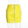 Casual Women's Fashion Leather Bodycon Skirt Round Ring Zipper PU Mini Skirt Dresses