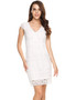 Casual White Cap Sleeve Lace V Neck Bodycon Dress