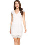 Casual White Cap Sleeve Lace V Neck Bodycon Dress