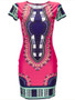 Casual Round Neck Short Sleeve Bodycon Dress In Tribal Printed