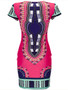 Casual Round Neck Short Sleeve Bodycon Dress In Tribal Printed