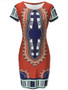 Casual Round Neck Short Sleeve Bodycon Dress In Tribal Printed