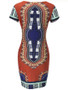 Casual Round Neck Short Sleeve Bodycon Dress In Tribal Printed