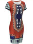 Casual Round Neck Short Sleeve Bodycon Dress In Tribal Printed
