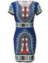 Casual Round Neck Short Sleeve Bodycon Dress In Tribal Printed