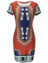 Casual Round Neck Short Sleeve Bodycon Dress In Tribal Printed