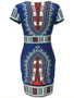 Casual Round Neck Short Sleeve Bodycon Dress In Tribal Printed