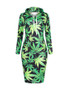 Hooded Drawstring Kangaroo Pocket Printed Bodycon Dress