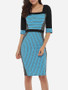 Casual Square Neck Dacron Patchwork Striped Bodycon-dress