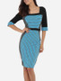 Casual Square Neck Dacron Patchwork Striped Bodycon-dress