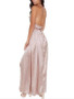 New Apricot Patchwork Sequin Cross Back Deep V-neck Sparkly Prom Evening Party Maxi Dress