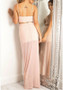 Pink Patchwork Deep V-neck Spaghetti Strap Side Slit Party Maxi Dress