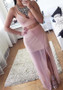 Pink Patchwork Deep V-neck Spaghetti Strap Side Slit Party Maxi Dress