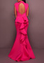 Rose Carmine Ruffle Backless Cut Out Mermaid Elegant Party Maxi Dress