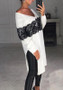 White Patchwork Lace Side Slit V-neck Fashion Midi Dress