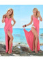 Pink Pleated Spaghetti Strap Deep V Sleeveless Maxi Dress