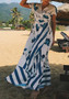 White Striped Irregular Side Slit Flowy Lace-up Vegas Beach Bohemian Maxi Dress