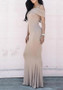 Casual Khaki Peplum Draped Boat Neck Off-shoulder Prom Mermaid New Year Party Maxi Dress