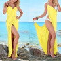 Casual Yellow Pleated Deep V Sleeveless Slim Maxi Dress