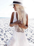 Casual White Plunge Lace Detail Ruffle Hem Cami Maxi Dress