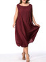 Casual Round Neck Patch Pocket Solid Plus Size Maxi Dress