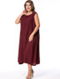 Casual Round Neck Patch Pocket Solid Plus Size Maxi Dress