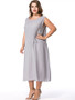 Casual Round Neck Patch Pocket Solid Plus Size Maxi Dress